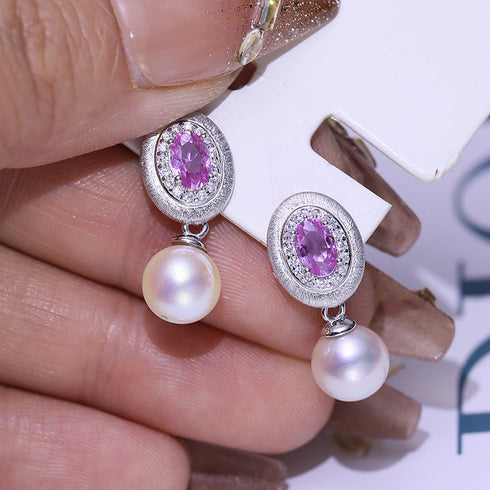 10-11mm Pink Cubic Zirconia Edison Pearl Earrings - May-Lynn Jewelry